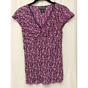 Style & Co Petite Women's Petite Purple Graphic Sleeveless V-Neck Top- Size 8P
